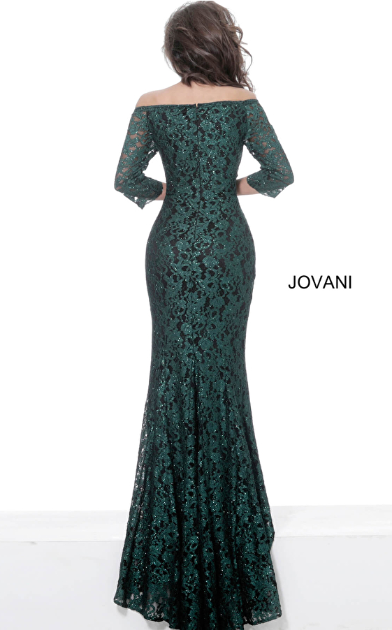 Jovani 03349 Taupe Boat Neckline Lace Evening Dress