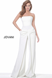 White crepe evening jumpsuit Jovani 03828