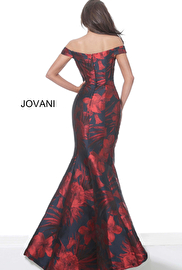 Navy red floral mermaid dress Jovani 03932