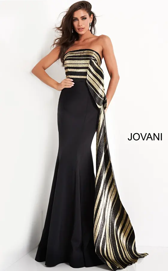 Jovani 05084 Black Gold Strapless Mermaid Evening Gown