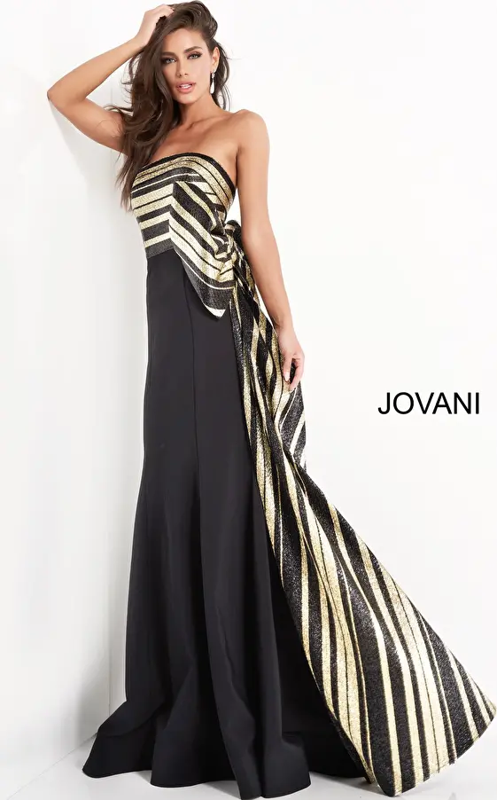 jovani Jovani 05084 Black Gold Strapless Mermaid Evening Gown