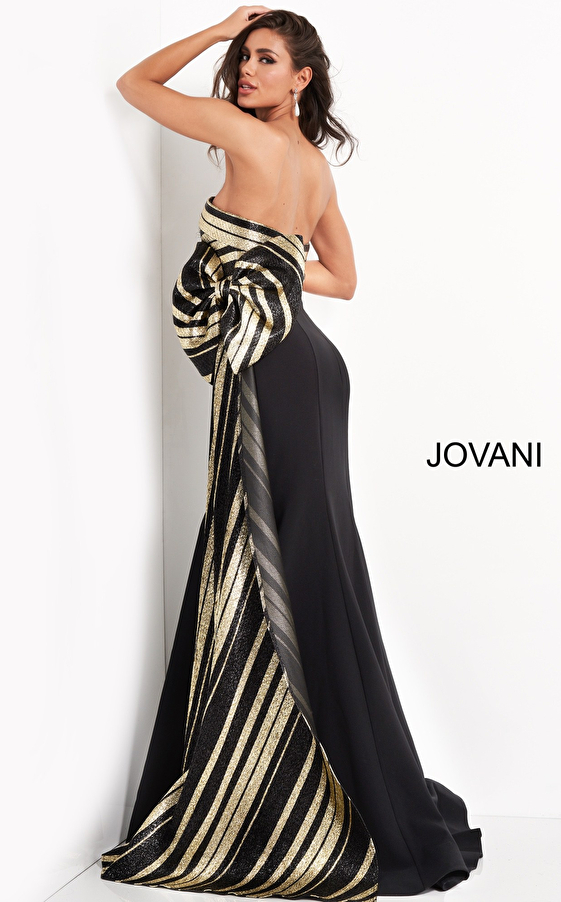 Black gold side bow evening Jovani dress 05084
