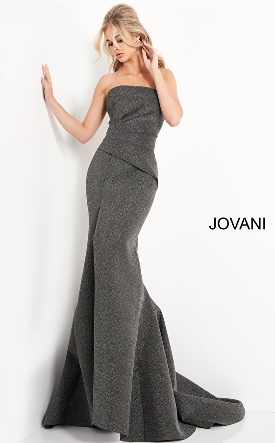 Black silver scuba Jovani evening dress 05490