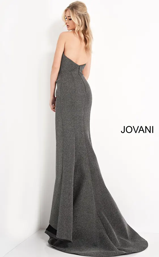 Jovani 05490 Black Silver Pleated Bodice Evening Dress