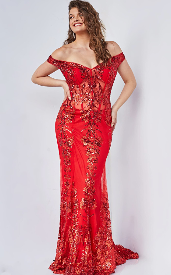 Jovani 06369 Red Embellished Plus Size Prom Dress