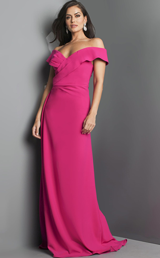 Jovani 06746 Fuchsia Off the Shoulder Evening Gown