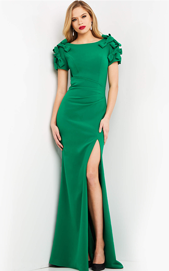 jovani Jovani 07011 Emerald Short Sleeve Sheath Evening Dress