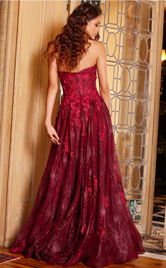 Floral Applique Strapless Gown by Cinderella Divine G1024  ABC Fashion