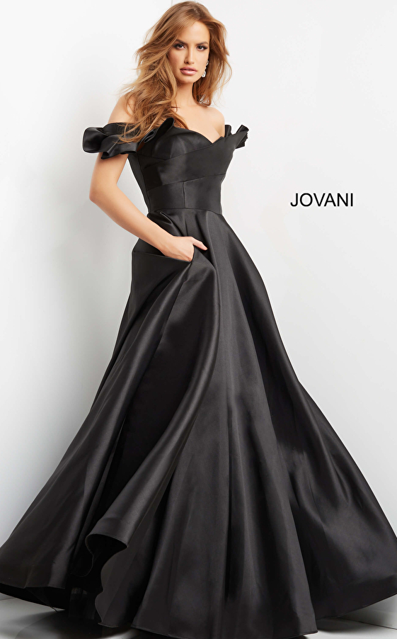 Jovani 08579 Black Mikado Off the Shoulder Evening Ballgown