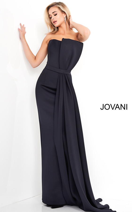 Jovani 1092 White Strapless Scuba Wedding Dress