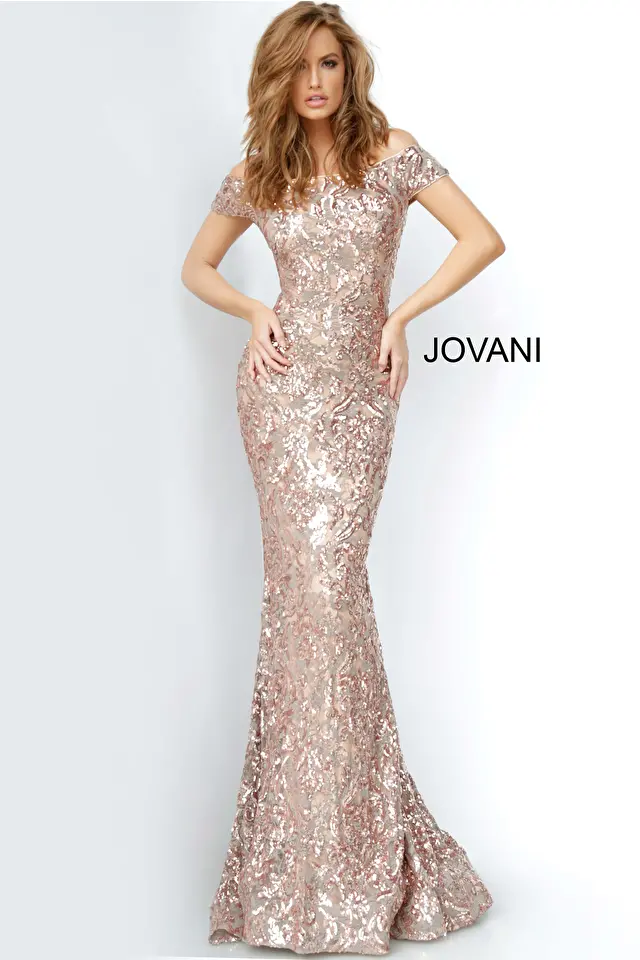 Model wearing Jovani style 1122 brown  dress