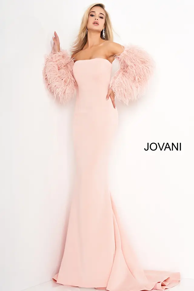 Model wearing Jovani style 1226 pink prom dress