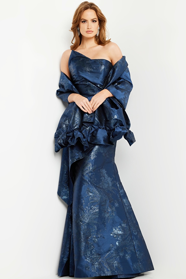 Jovani Dress 23624 | Navy Strapless Mermaid Peplum Dress