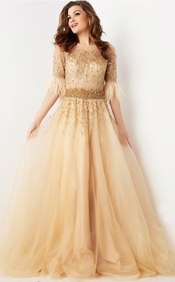champagne tulle gown 23629