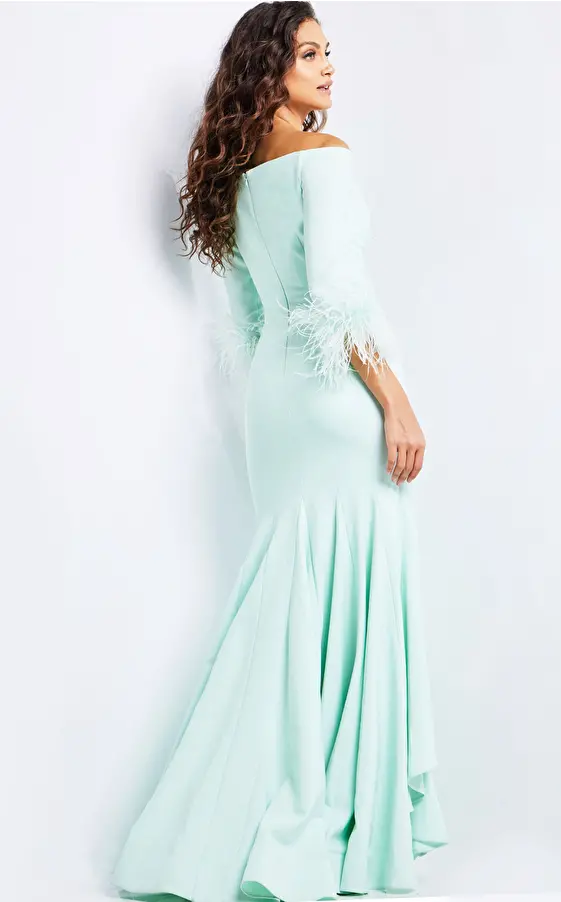 Mint Three Quarter Sleeve Ruched Gown 24195