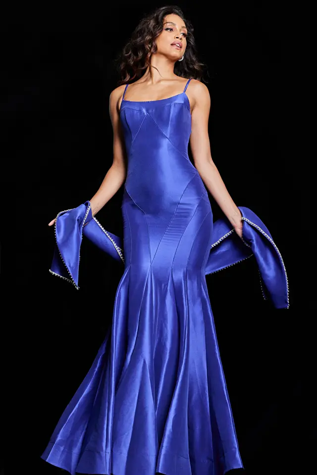 Model wearing Jovani style 24642 taffeta dress