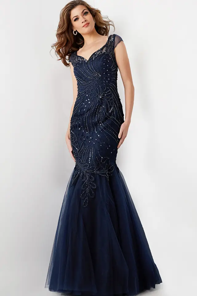 Navy tulle gown 25869