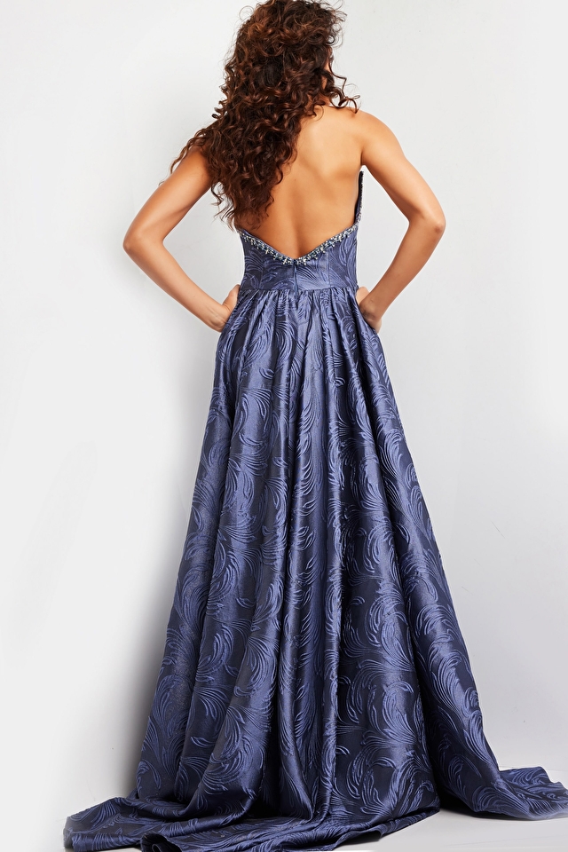 Grey blue open back dress 26115