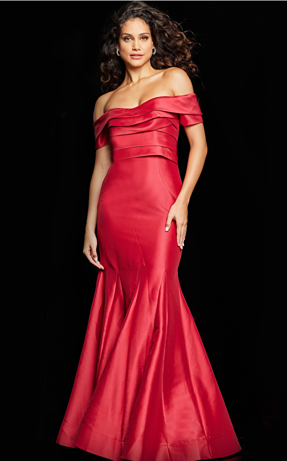 jovani Red Off the Shoulder Mermaid Dress 26187