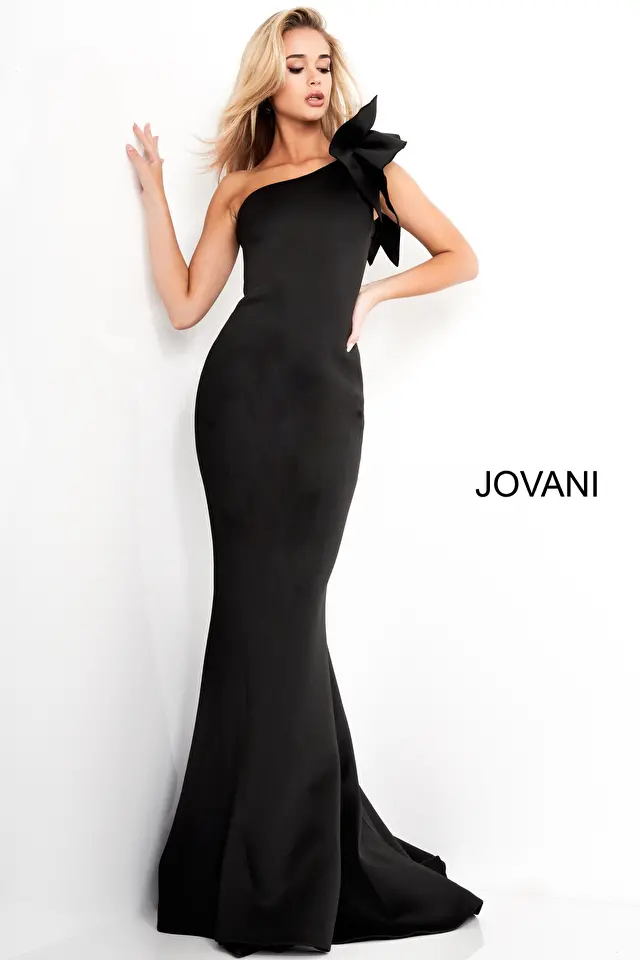 Model wearing Jovani style 32602 wedding guest dresses & party dress