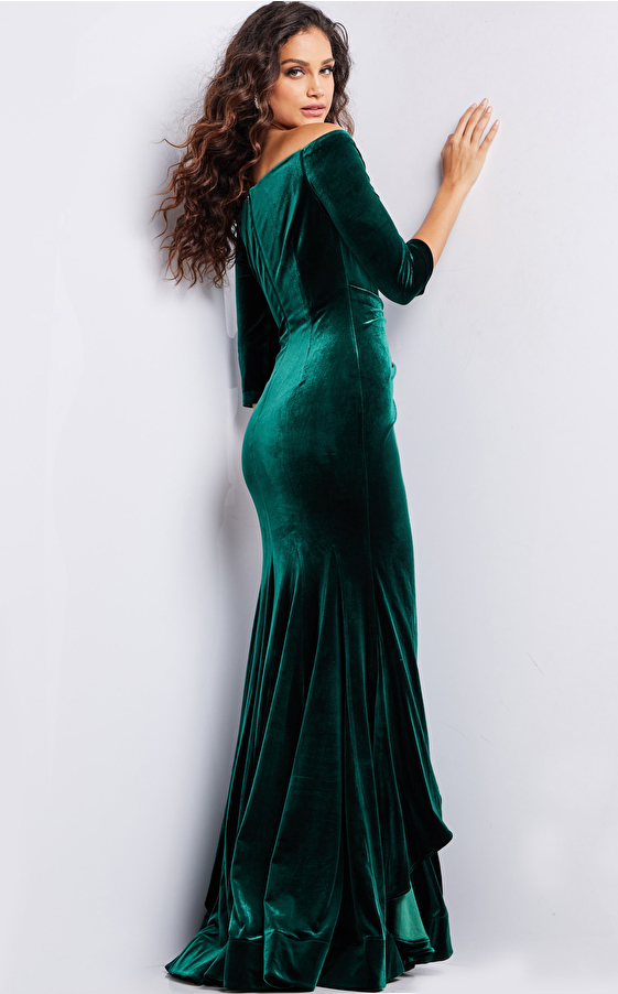 long sleeves emerald velvet dress 36458