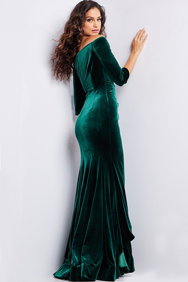 long sleeves emerald velvet dress 36458