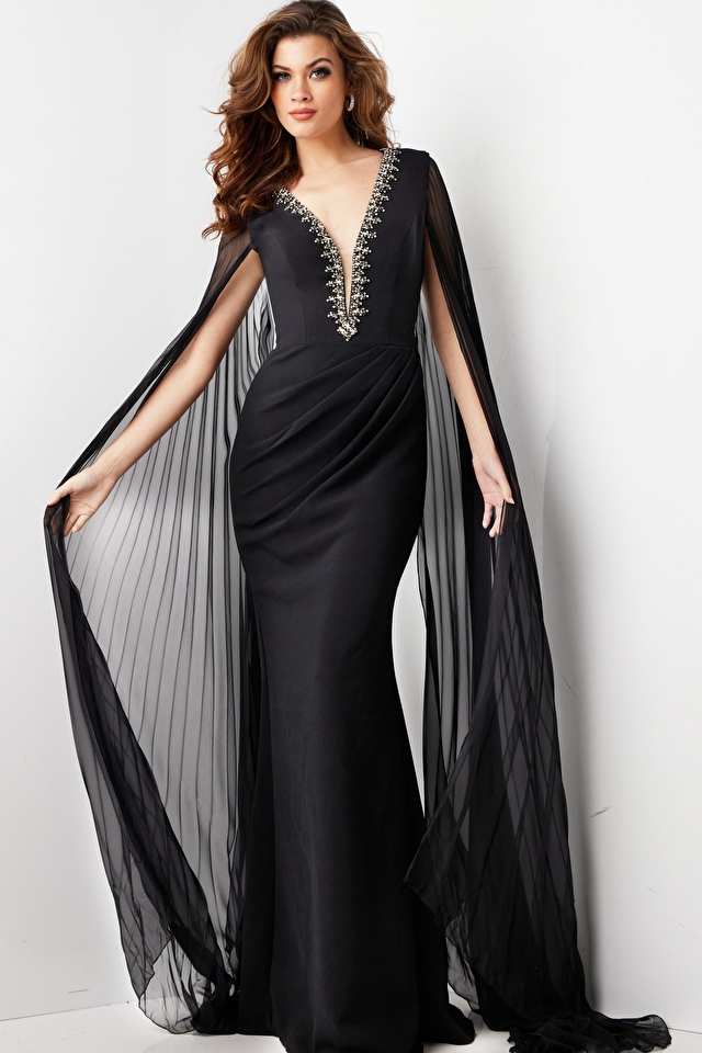 Model wearing Jovani style 36473 long sleeve dress