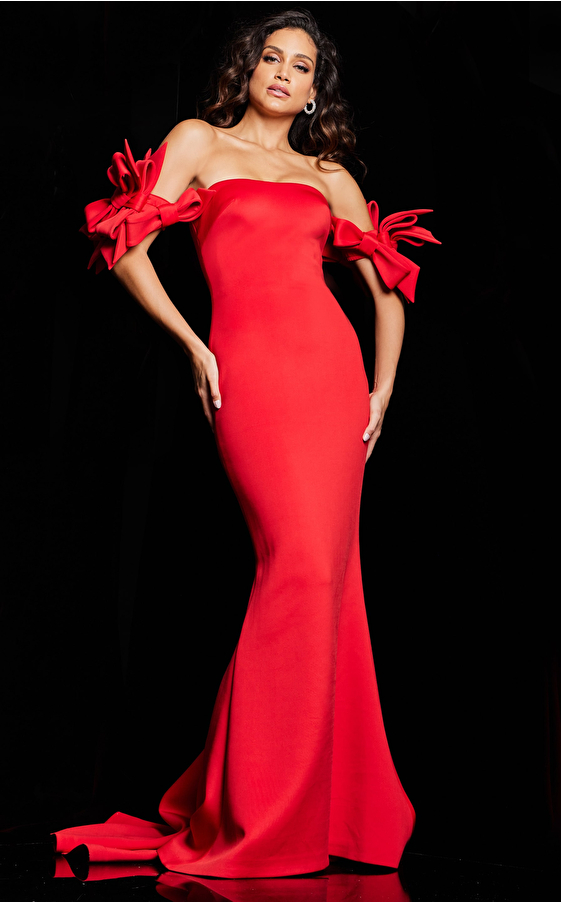 jovani Red Off the Shoulder Fitted Dress 36997