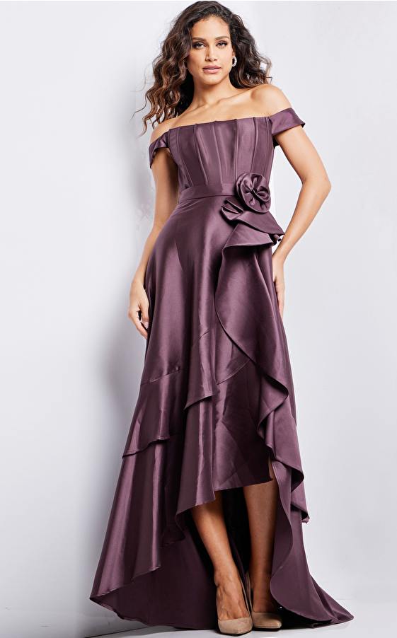 Jovani Dress 37014 | Off the Shoulder High Low Ruffled Evening Dress