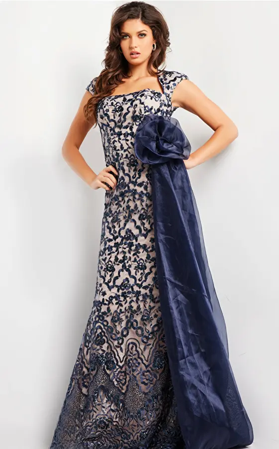 Navy nude long gown 37203