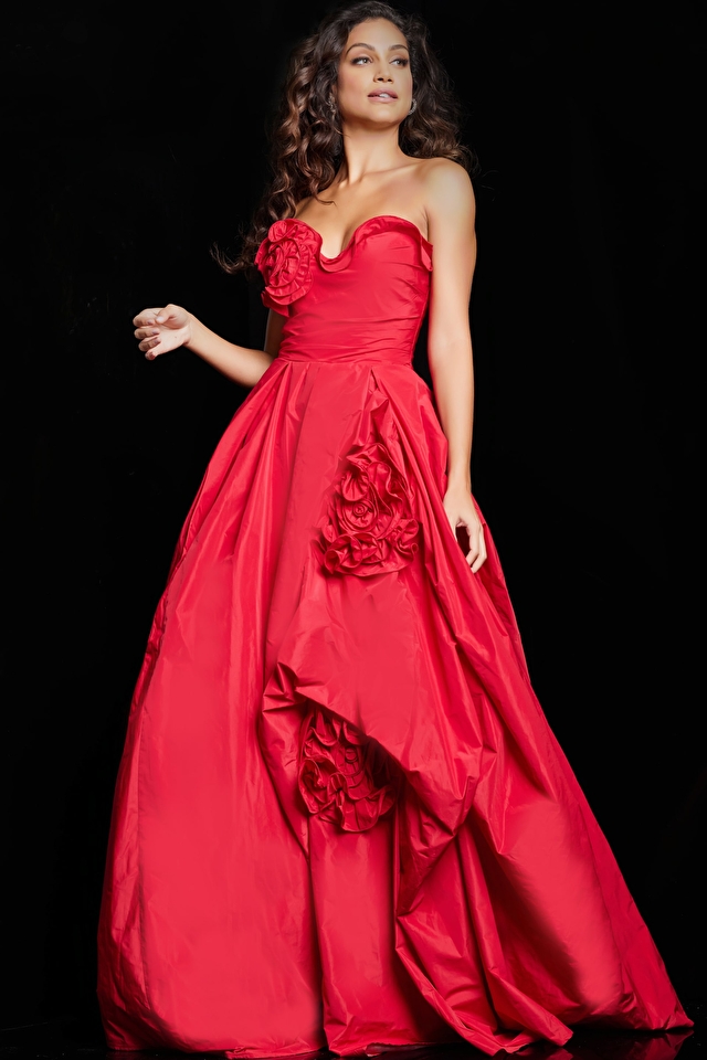 Jovani Dress 37266 | Straight Neckline Taffeta Fuchsia Pageant Dress