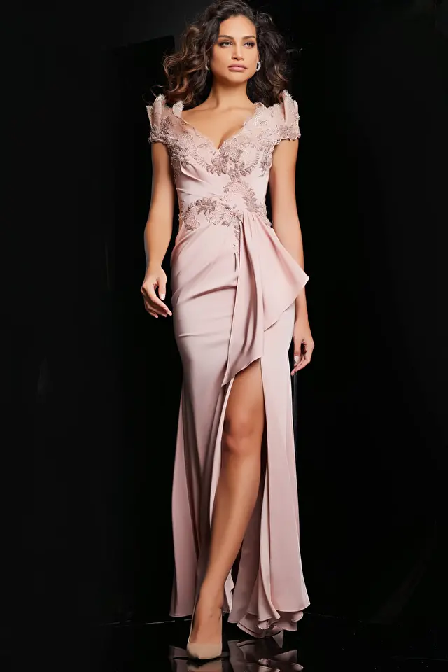 jovani Blush Embellished Bodice High Slit Dress 37572