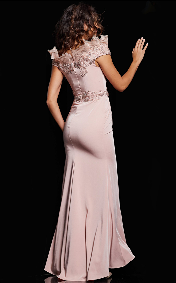 Blush Embellished Bodice High Slit Dress 37572