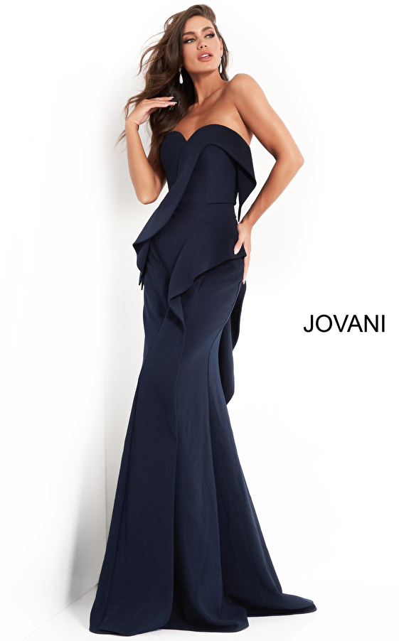 jovani Jovani 4466 Navy Strapless Sweetheart Neckline Evening Dress