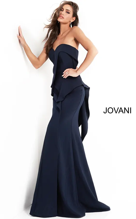 Navy strapless sheath Jovani prom dress 4466