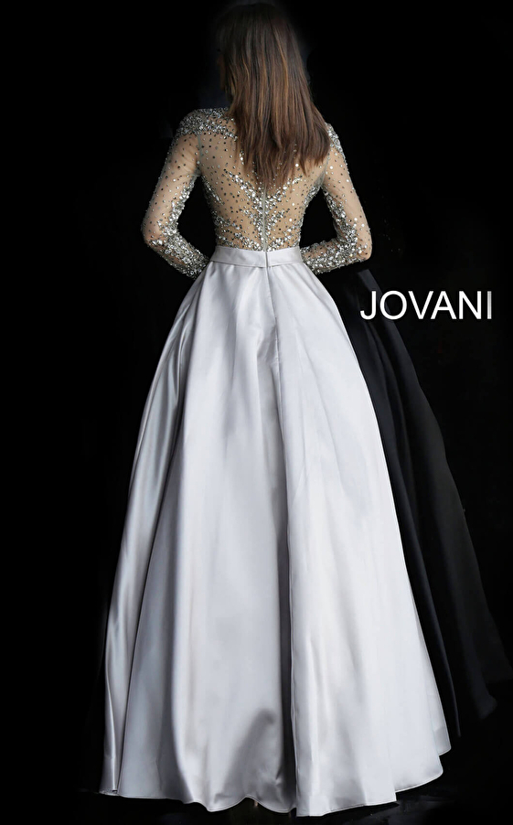 Jovani 46066 Black Beaded Bodice Long Sleeve Ballgown 