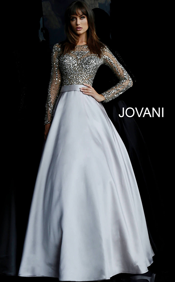 jovani Jovani 46066 Stone Embellished Bodice Long Sleeve Evening Dress 