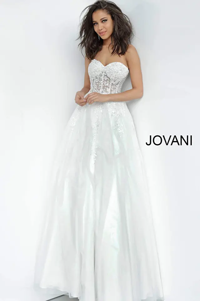 Jovani 55796 | Light Blue long high slit feather prom dress