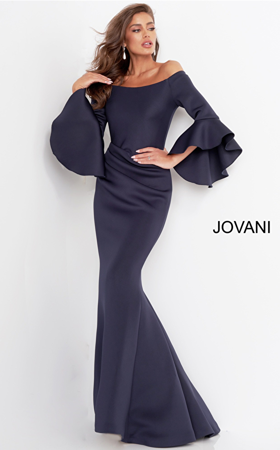 Navy bell sleeve mother of the bride Jovani dress 59993