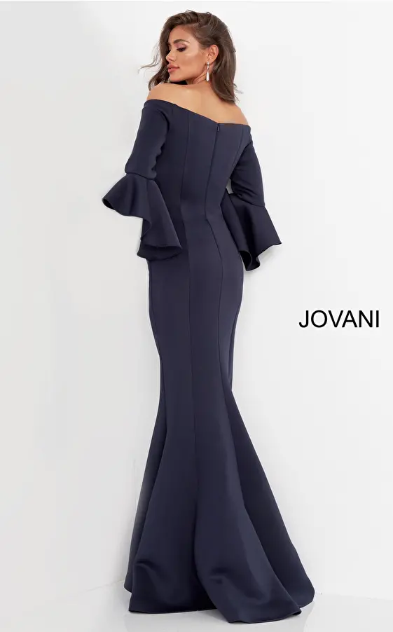 Jovani 59993 Scuba Off the Shoulder Bell Sleeves Mother of the Bride Dress 