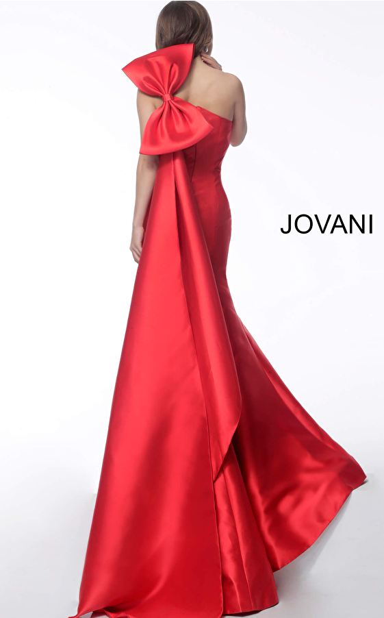 Jovani 62463 Red One Shoulder Sleeveless Evening Gown 