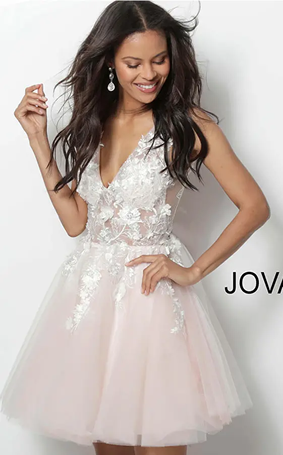 Jovani Fit and Flare floral applique 63987