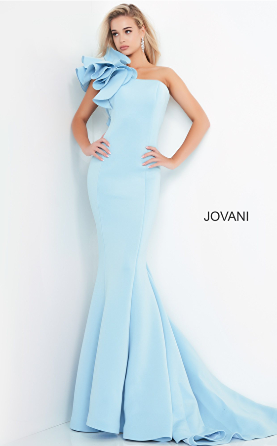 Jovani 63994 One Shoulder Fitted Scuba Evening Dress 