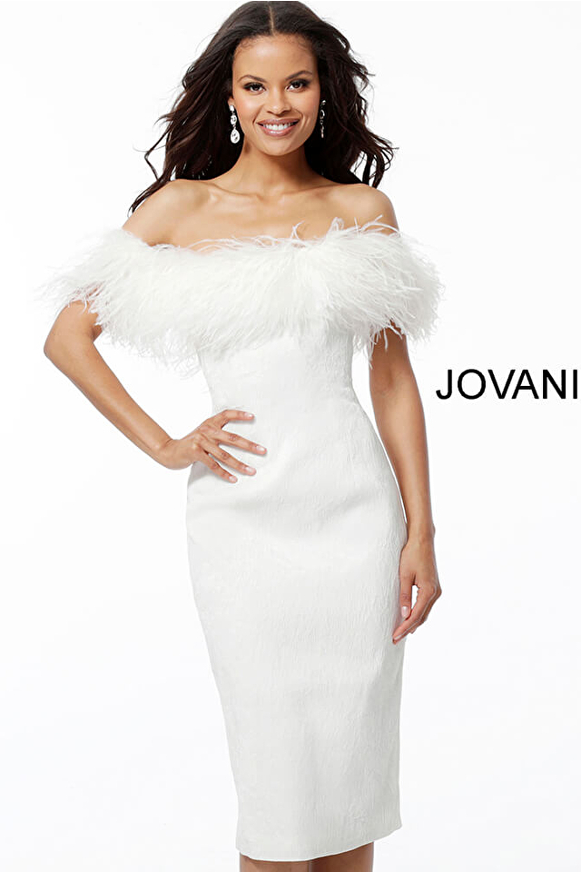 Model wearing Jovani style 67118 rehearsal dinner dress