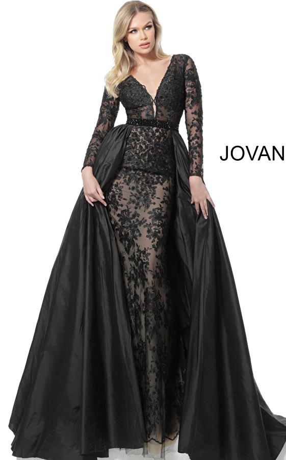 jovani Jovani 67466 Plunging Neckline Long Sleeve Mother of the Bride Gown 