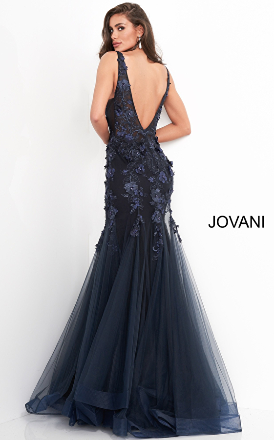Floral Applique Mermaid Jovani Prom Dress 8066