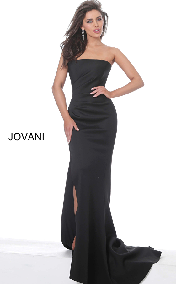 jovani Jovani 94366 Black Strapless Straight Neck Scuba Evening Gown