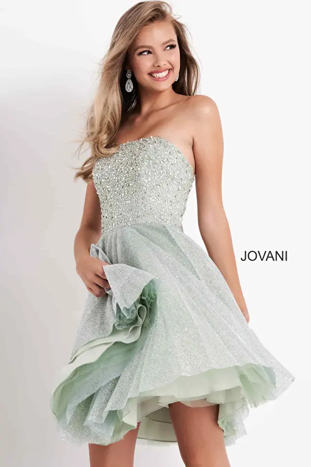 Model wearing Jovani style K04445 girls dress