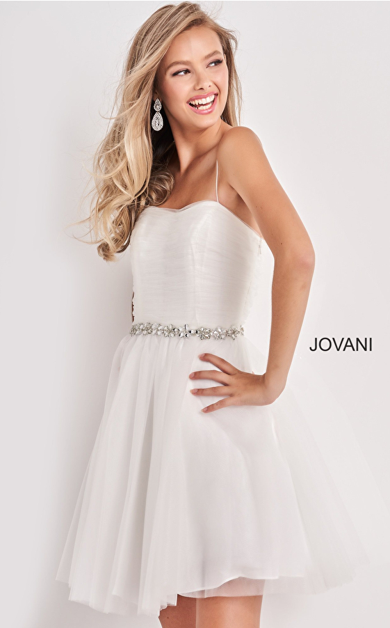 jovani Off White Spaghetti Strap Short Kids Dress K4761