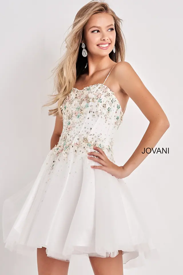 Model wearing Jovani style K62532 fit & flare dress